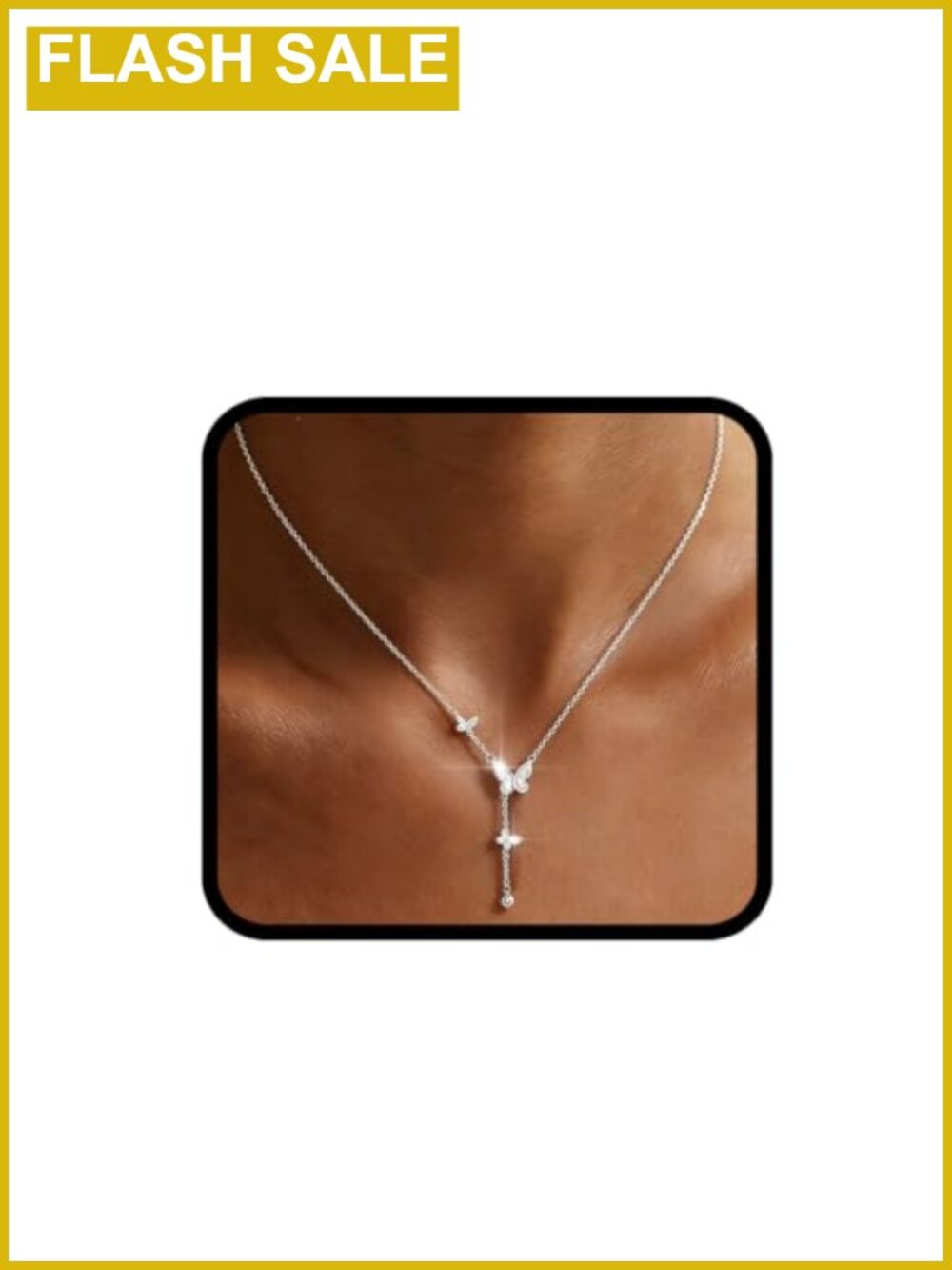 Sterling Silver Plated Lariat Necklace Dainty Butterfly Y-Necklace Minimalist